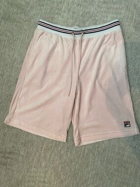 Fila Men's Light Pink Terry Cloth Athletic Shorts with Striped Waistband